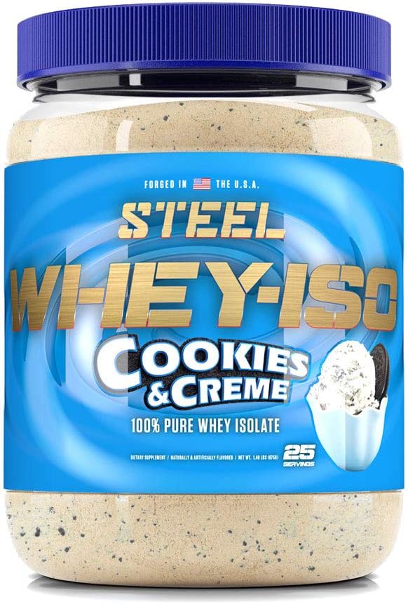 Steel Supplements Whey-Iso Protein Powder - Fast Absorbing Whey Isolate for Lean Muscle Growth - Cookies & Creme Flavor - Low Carb - 25 Servings