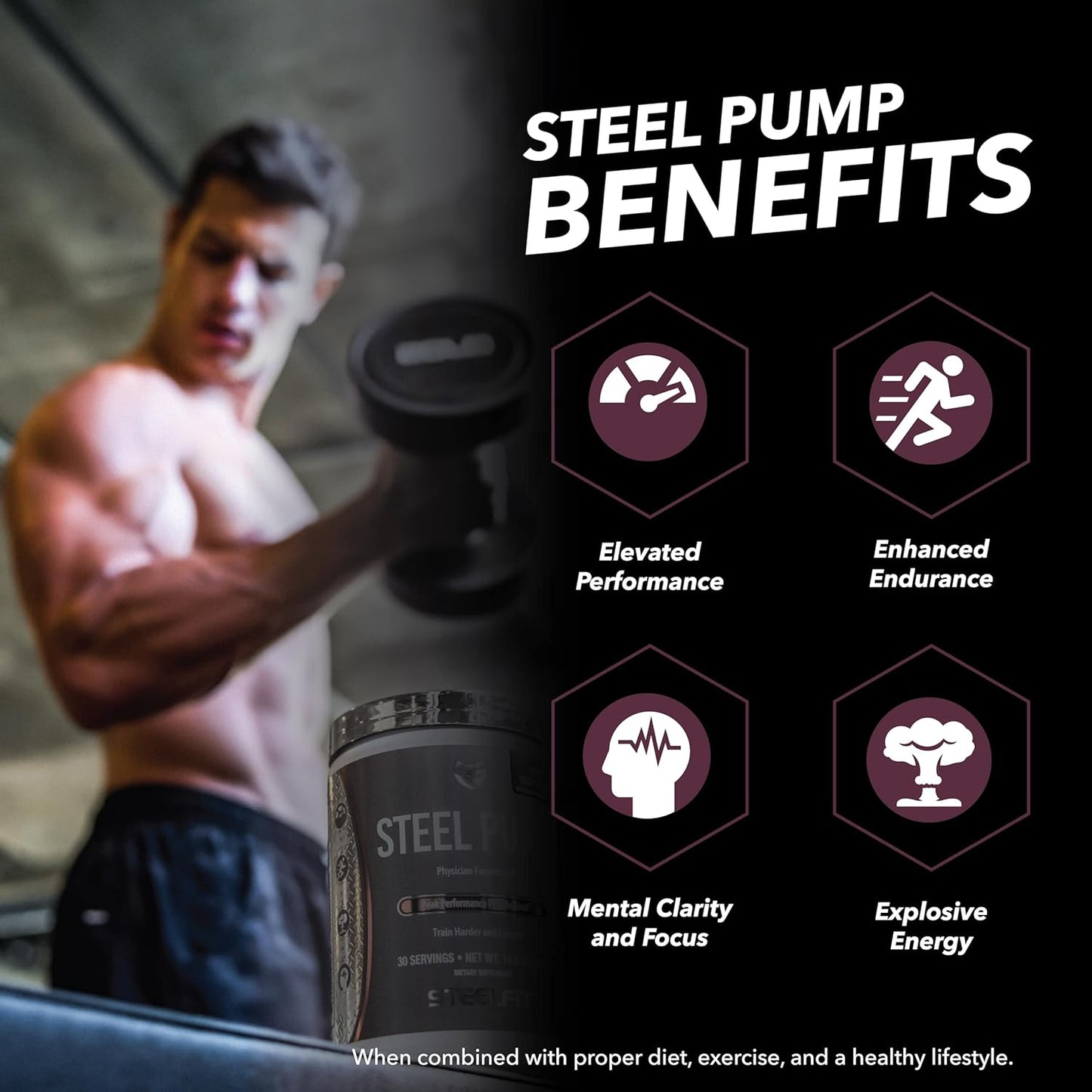 SteelFit Steel Pump Pre Workout Powder - Blue Raspberry Flavor, 30 Servings - Nitric Oxide Supplement for Muscle Building & Recovery - Includes Peak ATP, Ashwagandha, & Electrolytes