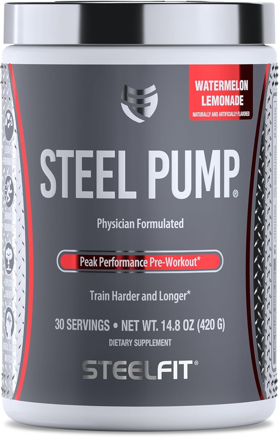SteelFit Steel Pump Pre Workout Powder - Watermelon Lemonade Flavor | Advanced Nitric Oxide Supplement for Muscle Building & Recovery | 30 Servings with Peak ATP, Ashwagandha & Electrolytes