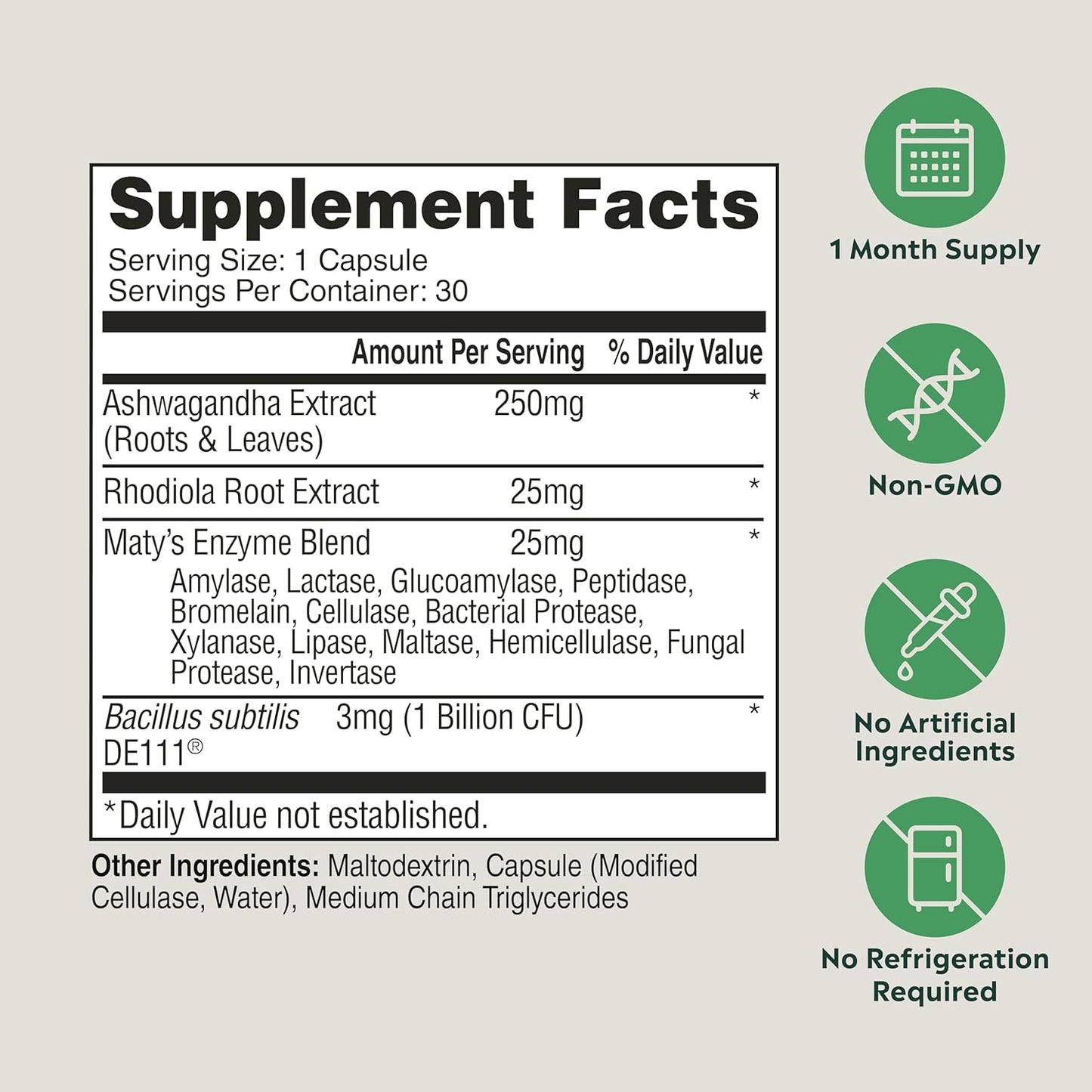 Stem & Root™ Bye Bye Blah Capsules | Probiotic, Digestive Enzymes, Ashwagandha | 1 Billion CFUs | Boost Mood, Energy, Immunity | 30 Capsules