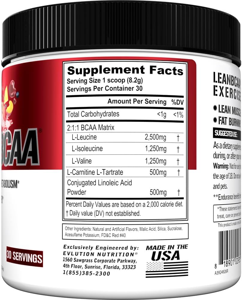 Stimulant-Free Lean BCAA Powder with CLA and Amino Acids for Muscle Recovery and Fat Burn - Fruit Punch Flavor