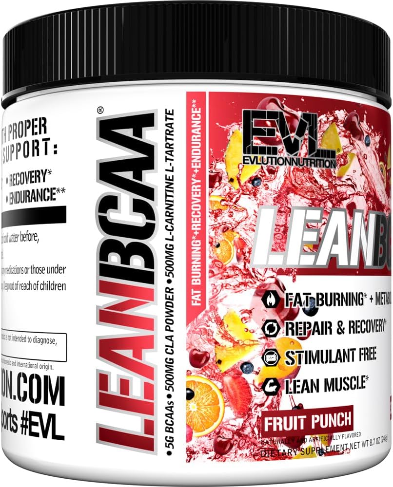 Stimulant-Free Lean BCAA Powder with CLA and Amino Acids for Muscle Recovery and Fat Burn - Fruit Punch Flavor