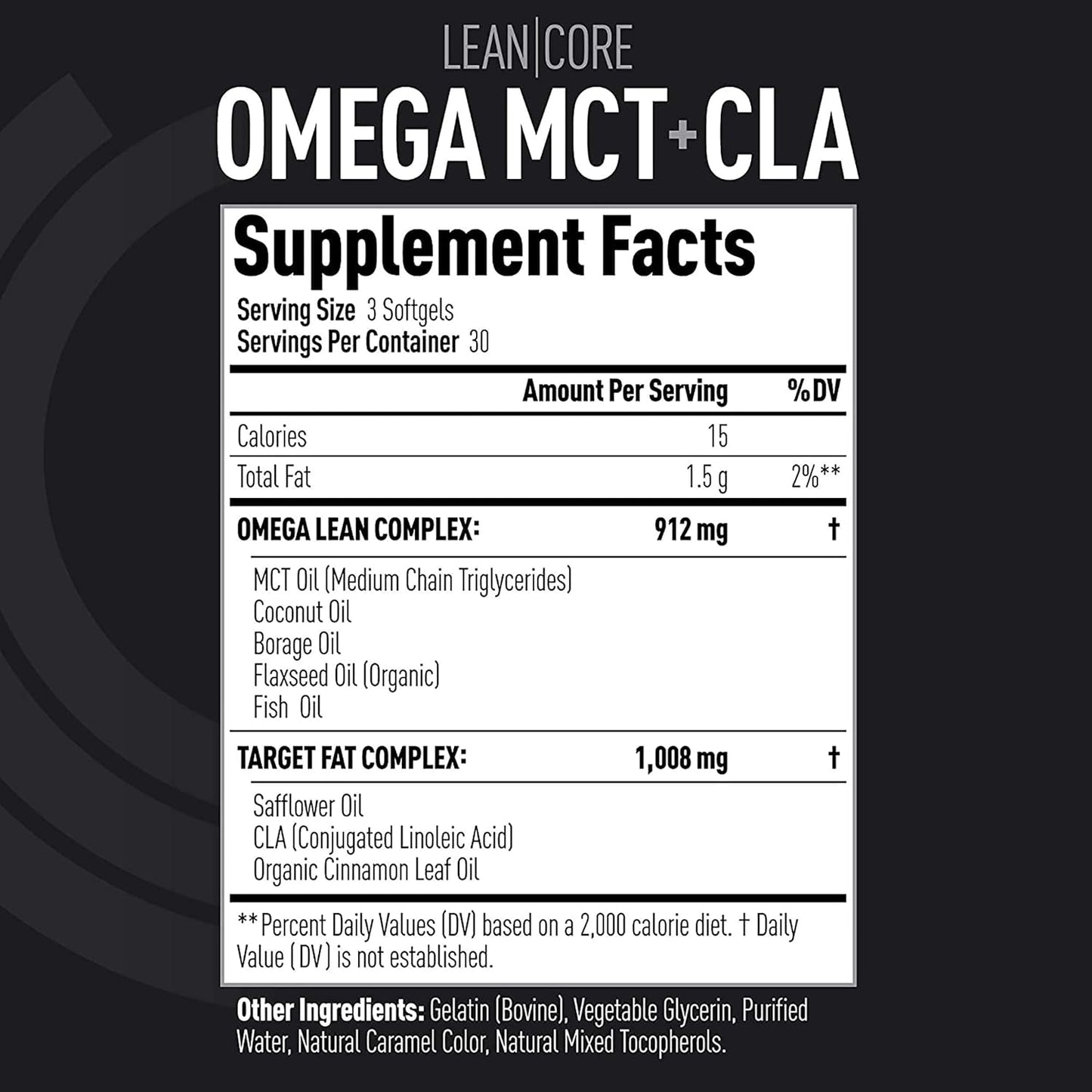Stimulant-Free Lean Muscle Health Formula with Omega MCT, CLA, and Omega 3-6-9 Fatty Acids - 30 Day Supply (90 Softgels)