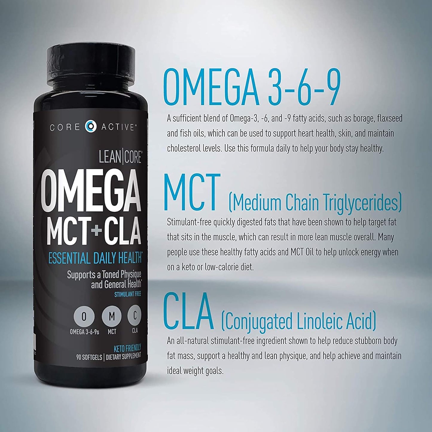 Stimulant-Free Lean Muscle Health Formula with Omega MCT, CLA, and Omega 3-6-9 Fatty Acids - 30 Day Supply (90 Softgels)