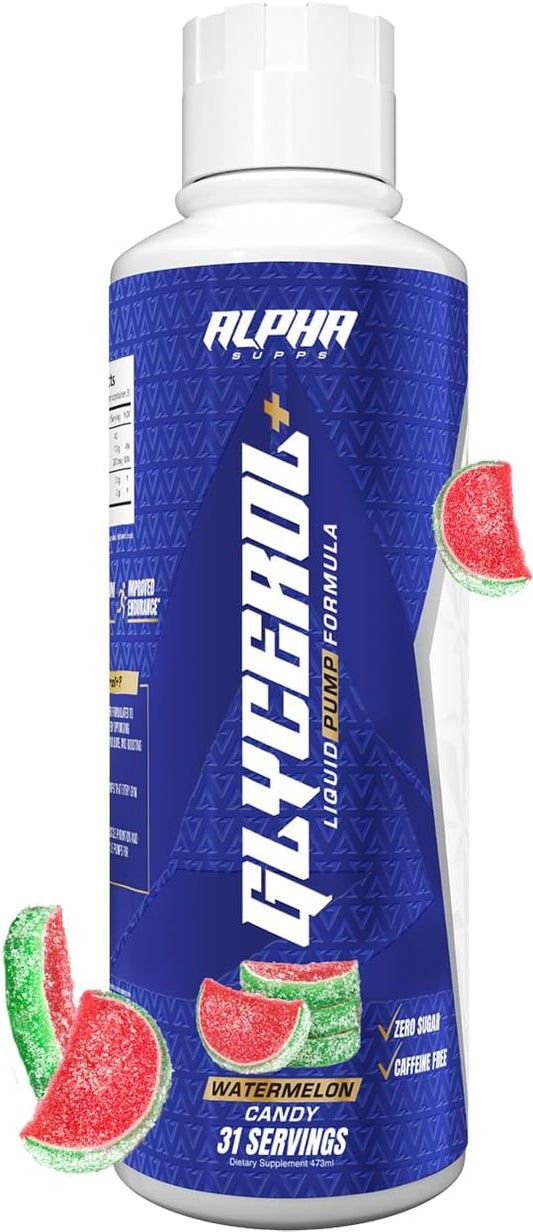 Stimulant-Free Liquid Glycerol & Citrulline Supplement for Hydration & Endurance - Alpha Supps Glycerol+ Liquid Formula (Watermelon Candy, 31 Servings)