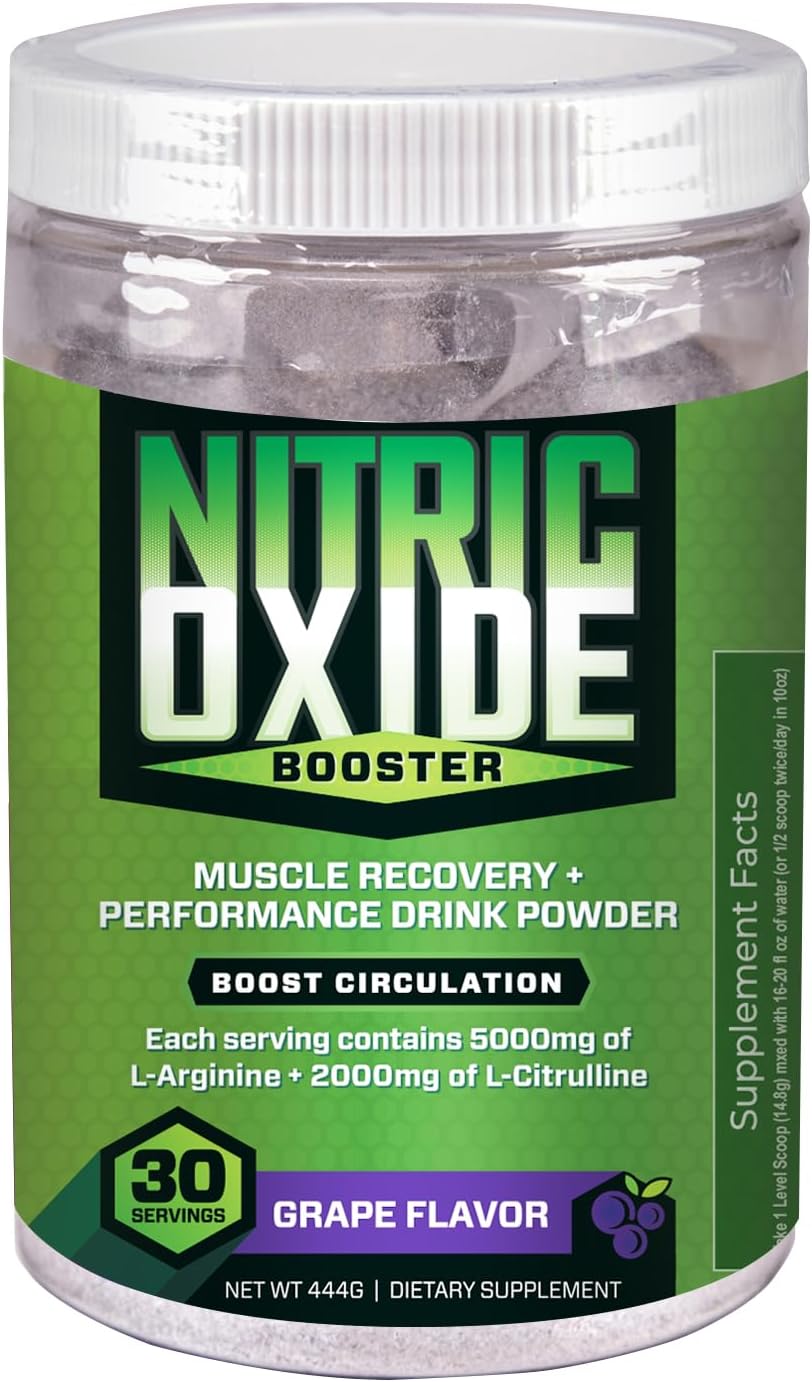 Stimulant-Free Nitric Oxide Booster Pre-Workout Powder with L-Arginine & L-Citrulline - Grape Flavor - 30 Servings