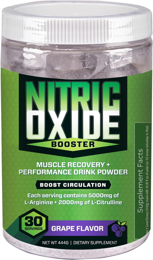 Stimulant-Free Nitric Oxide Booster Pre-Workout Powder with L-Arginine & L-Citrulline - Grape Flavor - 30 Servings