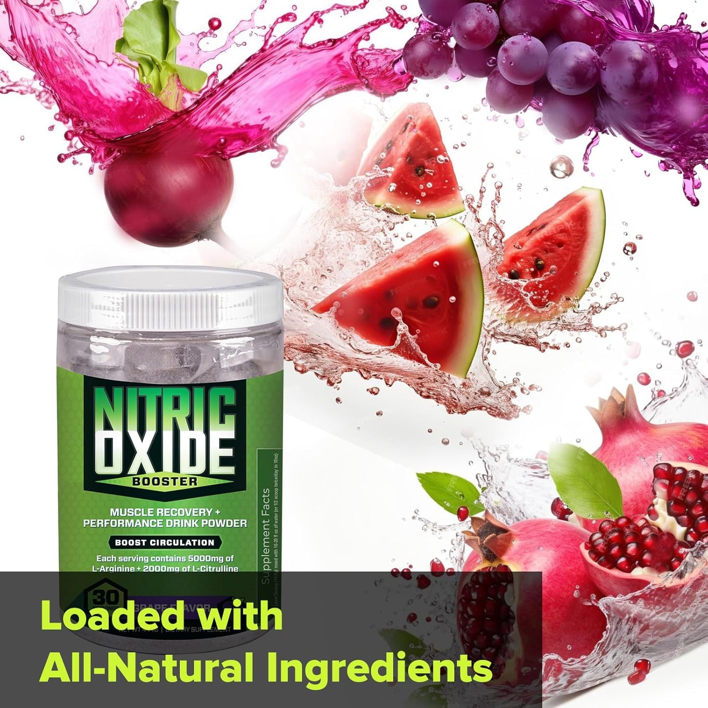 Stimulant-Free Nitric Oxide Booster Pre-Workout Powder with L-Arginine & L-Citrulline - Grape Flavor - 30 Servings