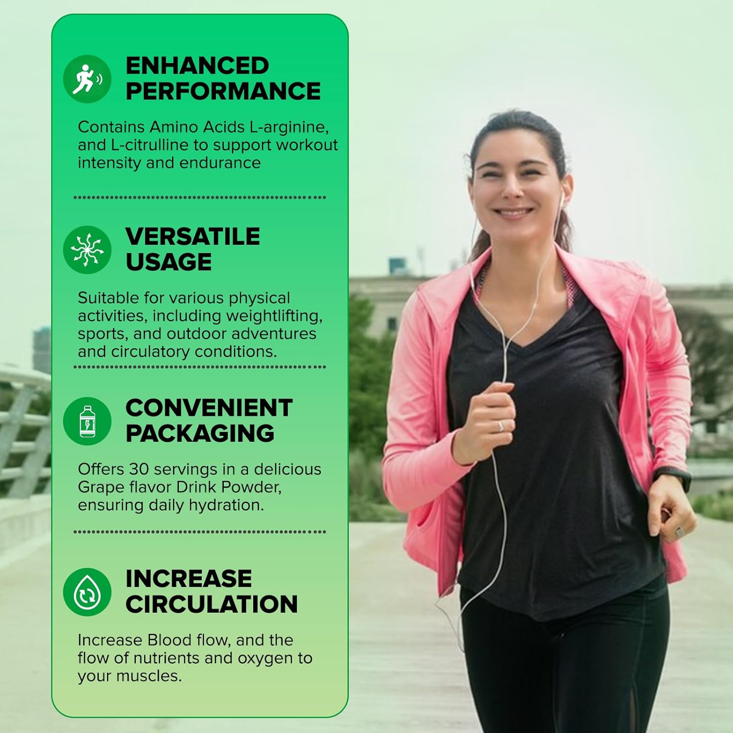 Stimulant-Free Nitric Oxide Booster Pre-Workout Powder with L-Arginine & L-Citrulline - Grape Flavor - 30 Servings