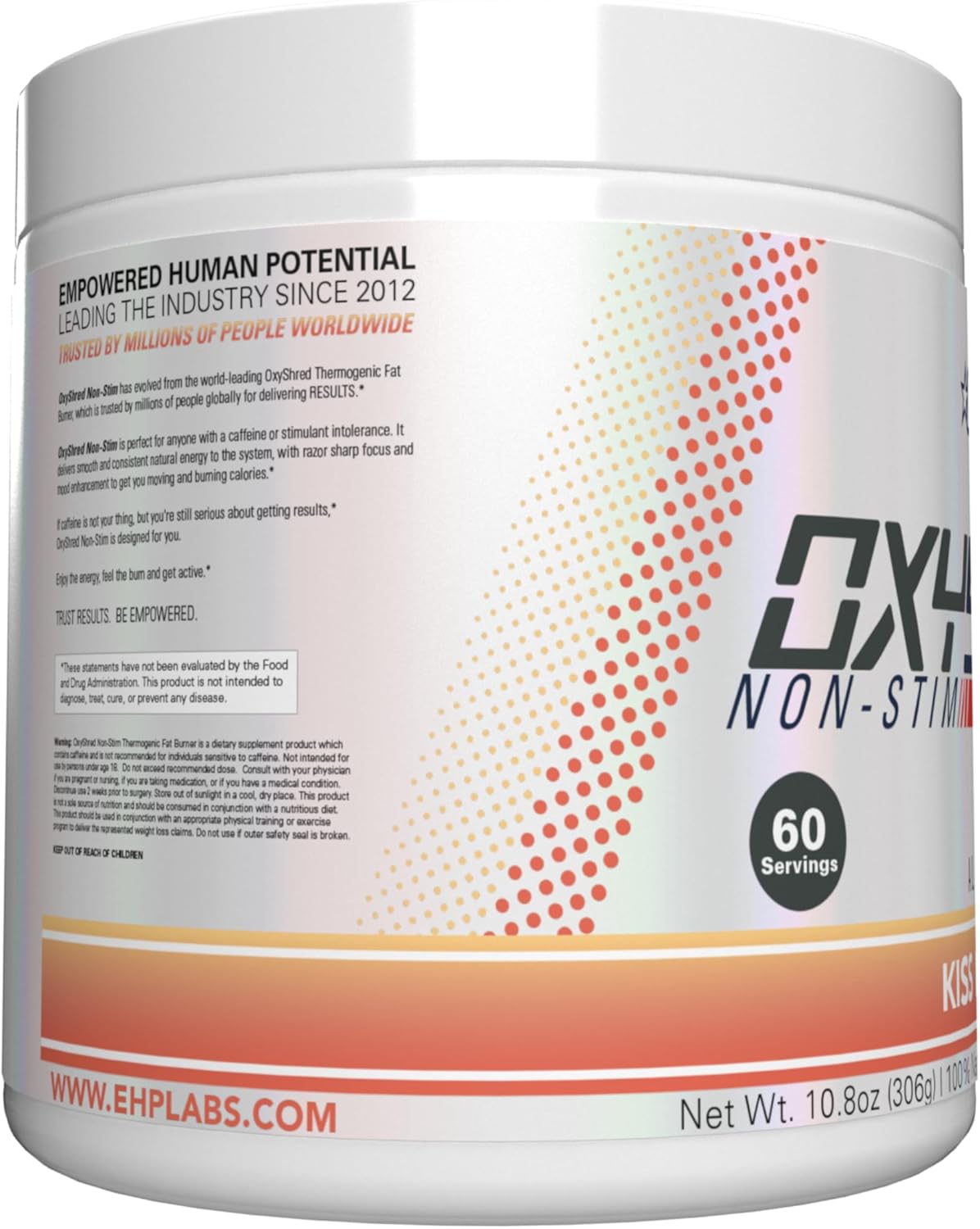 Stimulant-Free Peach Pre Workout Powder with L Glutamine & Acetyl L Carnitine - 60 Servings for Men & Women by EHP Labs