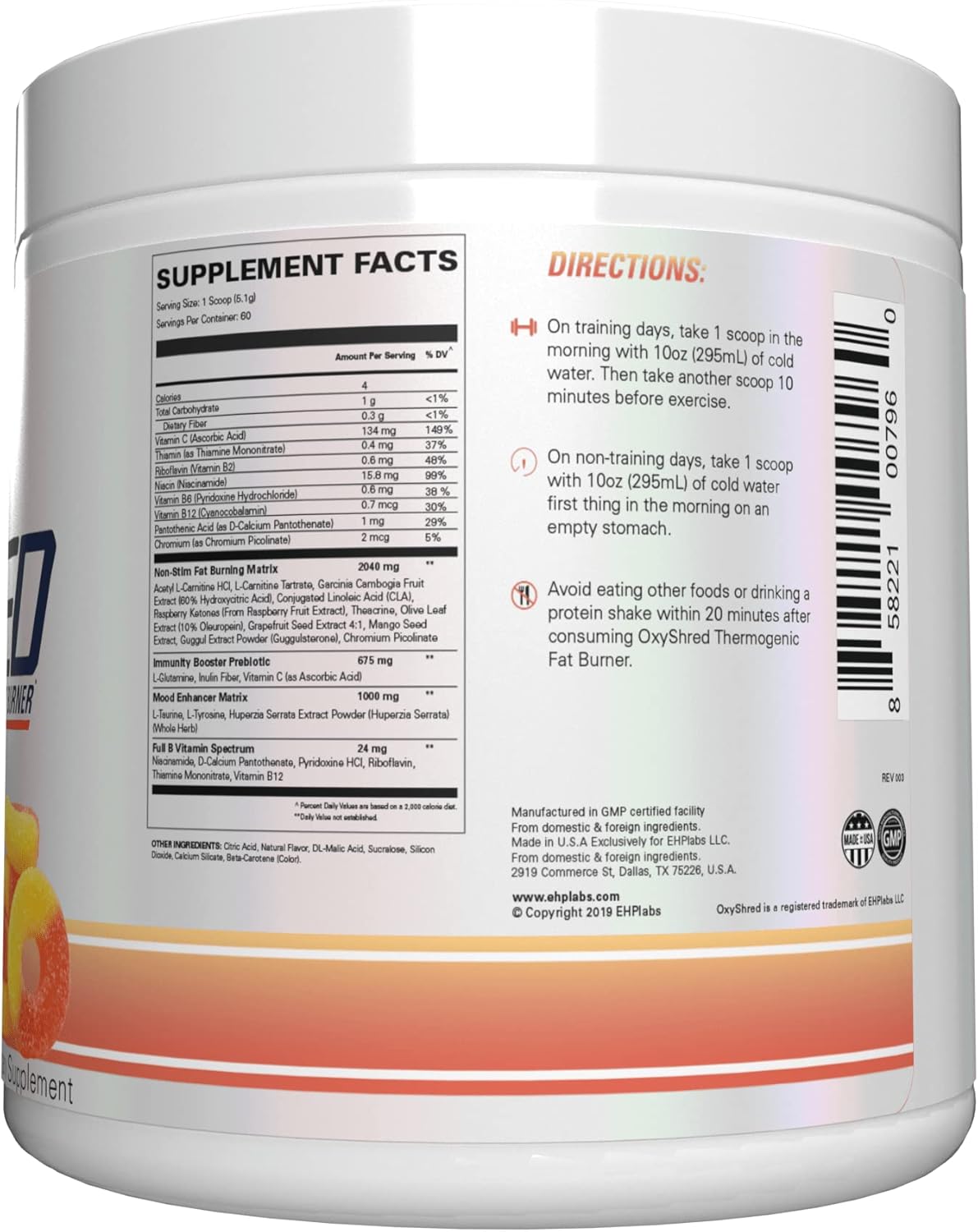 Stimulant-Free Peach Pre Workout Powder with L Glutamine & Acetyl L Carnitine - 60 Servings for Men & Women by EHP Labs