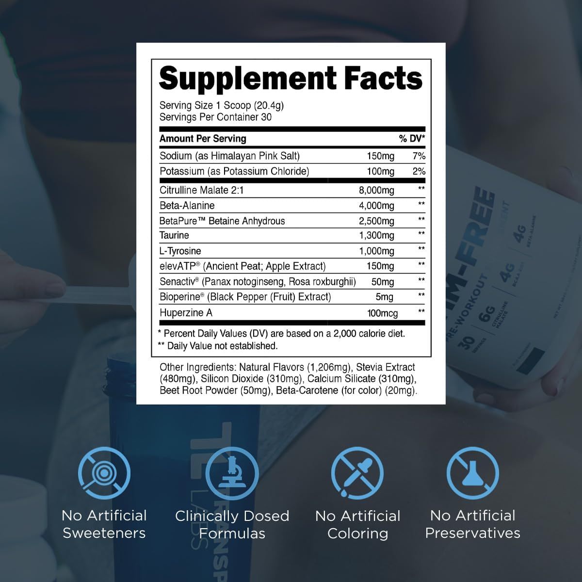 Stimulant-Free Pre-Workout Powder for Men and Women - Beta Alanine, Citrulline Malate, elevATP - 30 Servings - Tropical Punch Flavor
