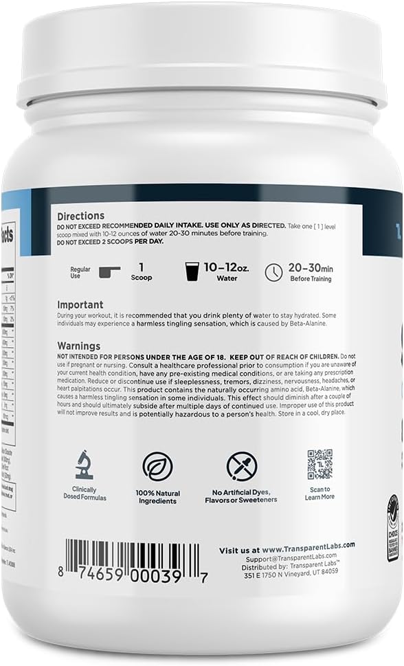 Stimulant-Free Pre-Workout Powder for Men and Women - Beta Alanine, Citrulline Malate, elevATP - 30 Servings - Tropical Punch Flavor