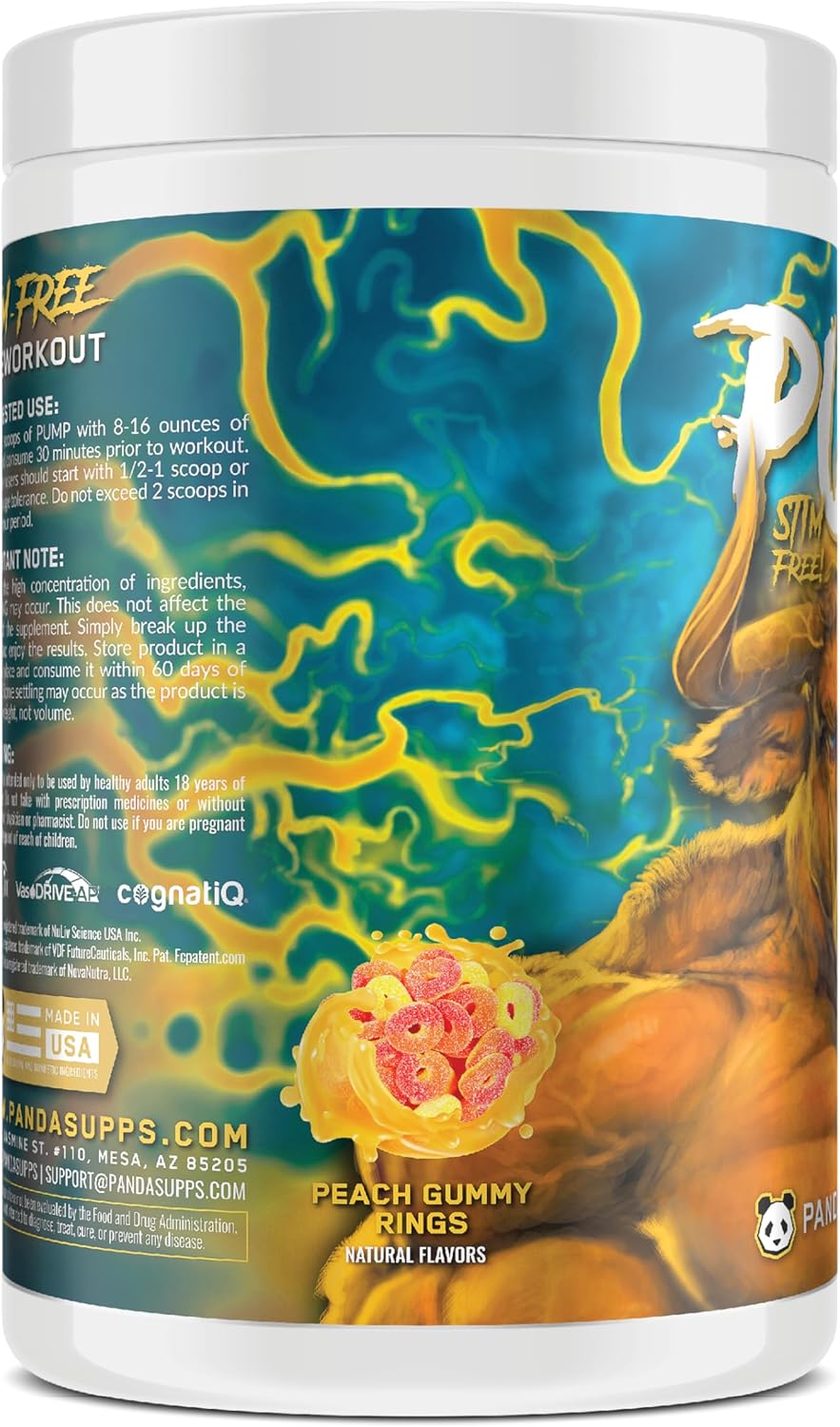 Stimulant-Free Pre-Workout with L-Citrulline Malate and Lions Mane for Enhanced Performance - Peach Gummy Rings - 40 Scoops