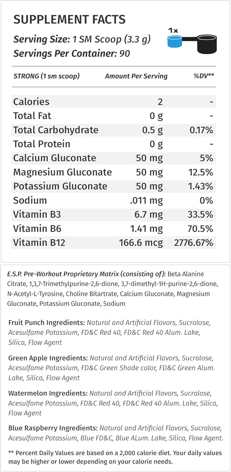 Stimulating Pre Workout Supplement for Energy and Endurance - Natural & Safe Green Apple Flavor - 300g (90 Servings)