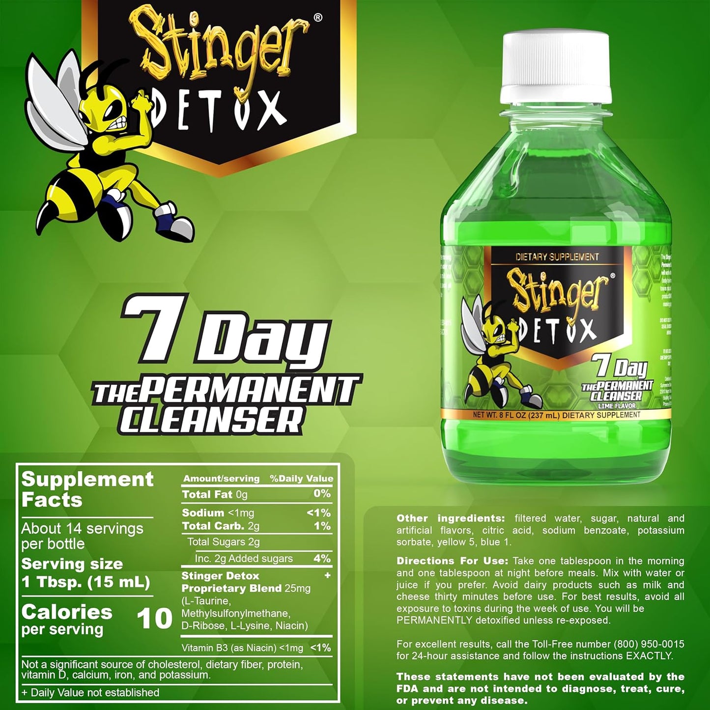 Stinger Detox Lime Flavor 7-Day Drink for Permanent Cleansing - 8 FL OZ