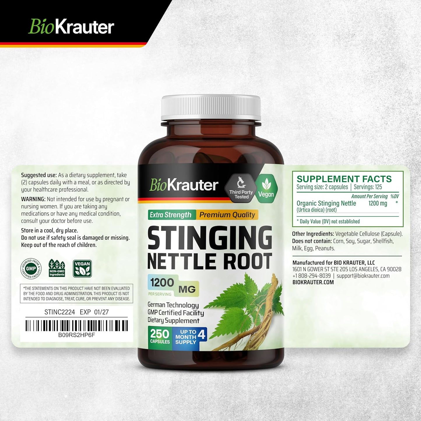 Stinging Nettle Supplement Bundle: 250 Capsules & 2 Fl. Oz. Tincture by BIO KRAUTER