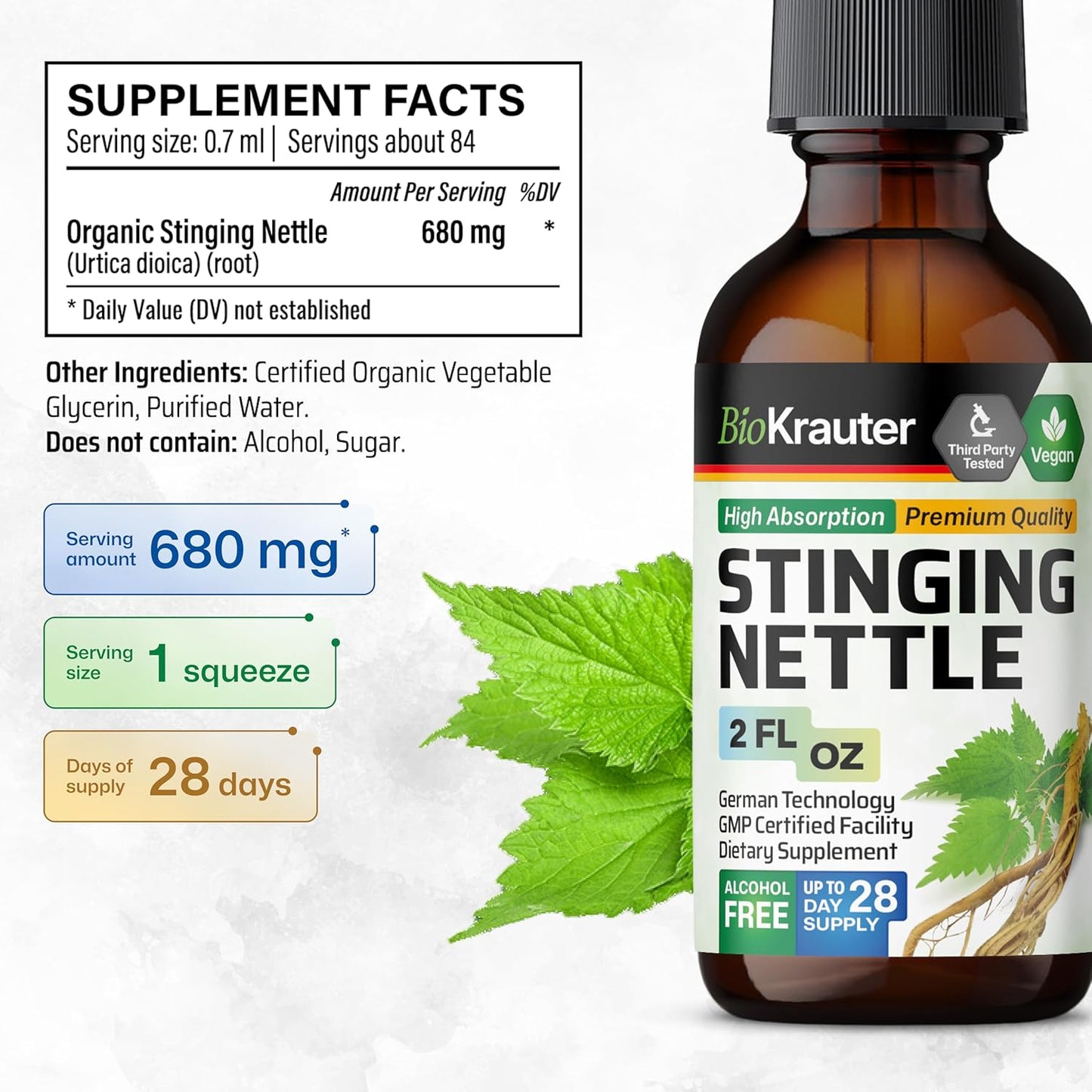 Stinging Nettle Supplement Bundle: 250 Capsules & 2 Fl. Oz. Tincture by BIO KRAUTER