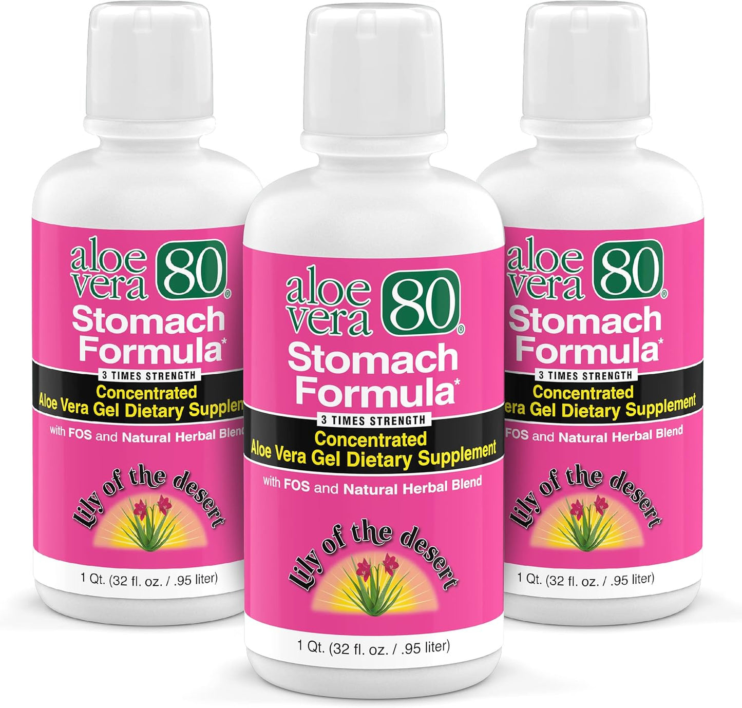 Stomach Formula Aloe Vera Gel Juice with Herbs for Gut Health - Heartburn Relief 32 Oz (Pack of 3)
