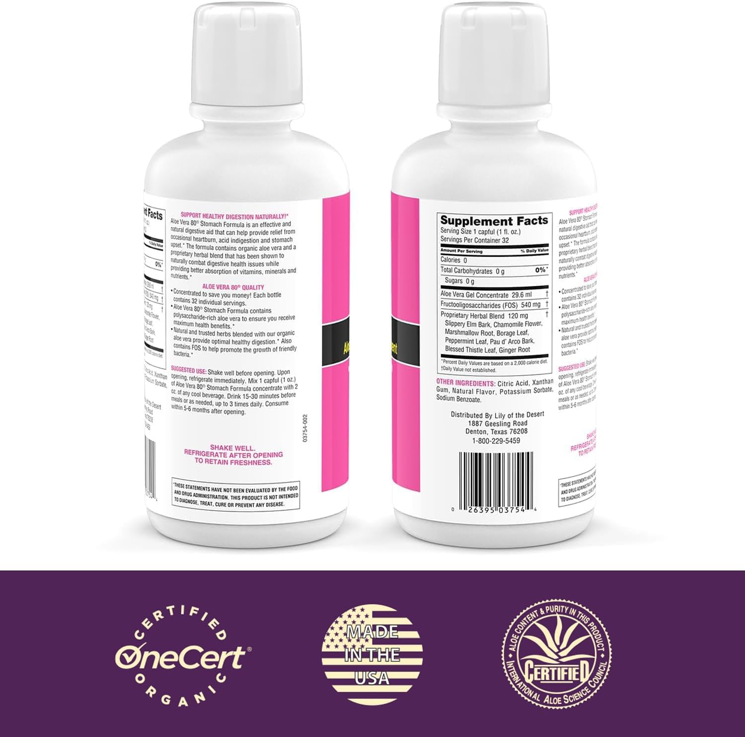 Stomach Formula Aloe Vera Gel Juice with Herbs for Gut Health - Heartburn Relief 32 Oz (Pack of 3)