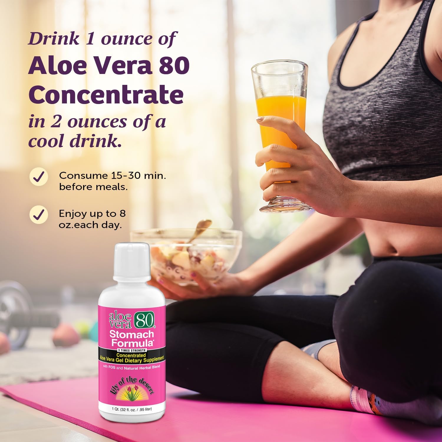 Stomach Formula Aloe Vera Gel Juice with Herbs for Gut Health - Heartburn Relief 32 Oz (Pack of 3)