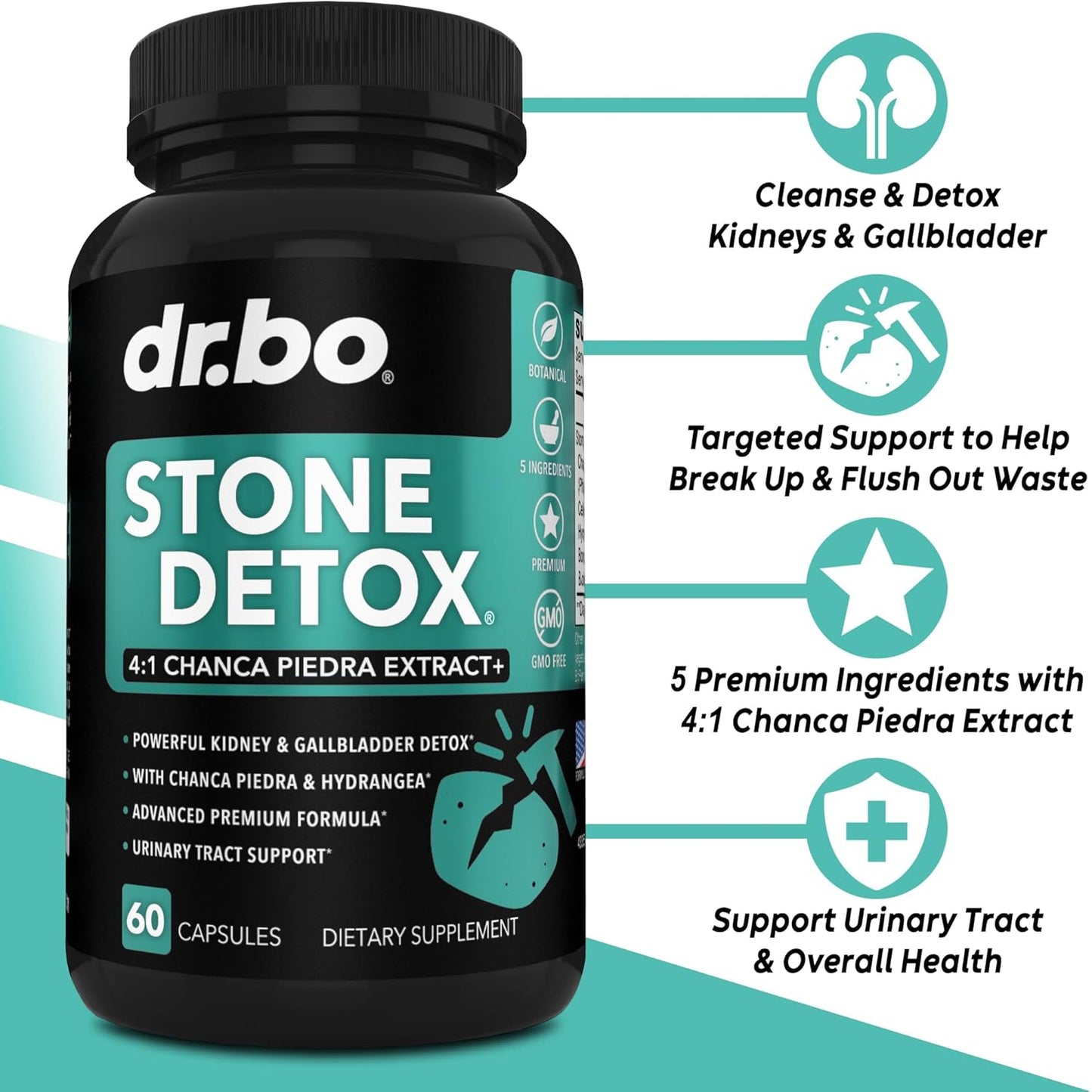 Stone Breaker Capsules with Chanca Piedra for Kidney Cleanse & Gallbladder Detox - Natural Formula to Dissolve Gallstones & Kidney Stones - 60 Pills