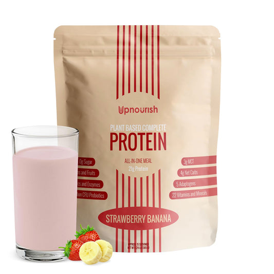 Strawberry Banana Vegan Protein Powder with Superfoods, Probiotics, and Plant-Based Protein - Dairy-Free and Keto-Friendly Meal Replacement Shake (15 Servings)
