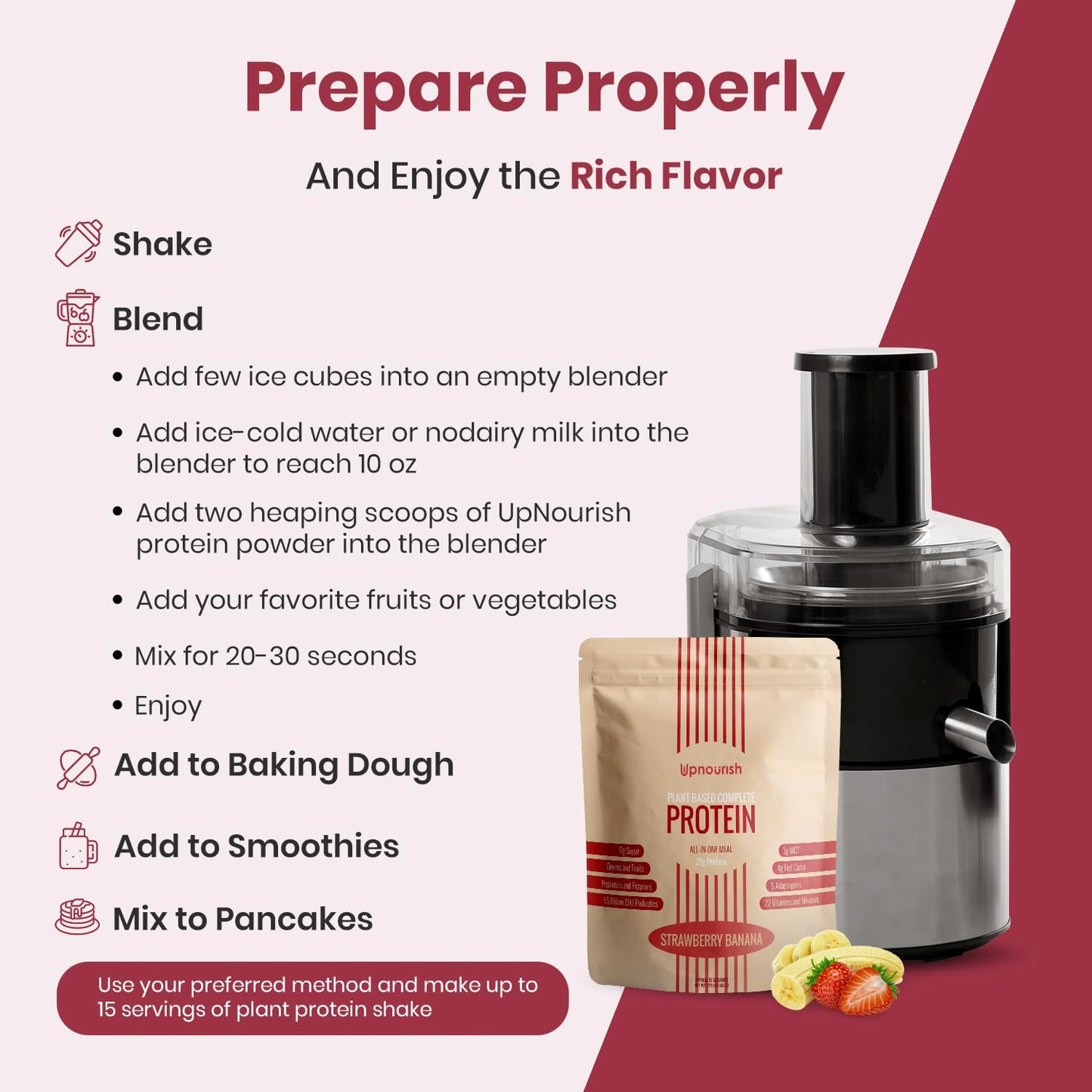 Strawberry Banana Vegan Protein Powder with Superfoods, Probiotics, and Plant-Based Protein - Dairy-Free and Keto-Friendly Meal Replacement Shake (15 Servings)