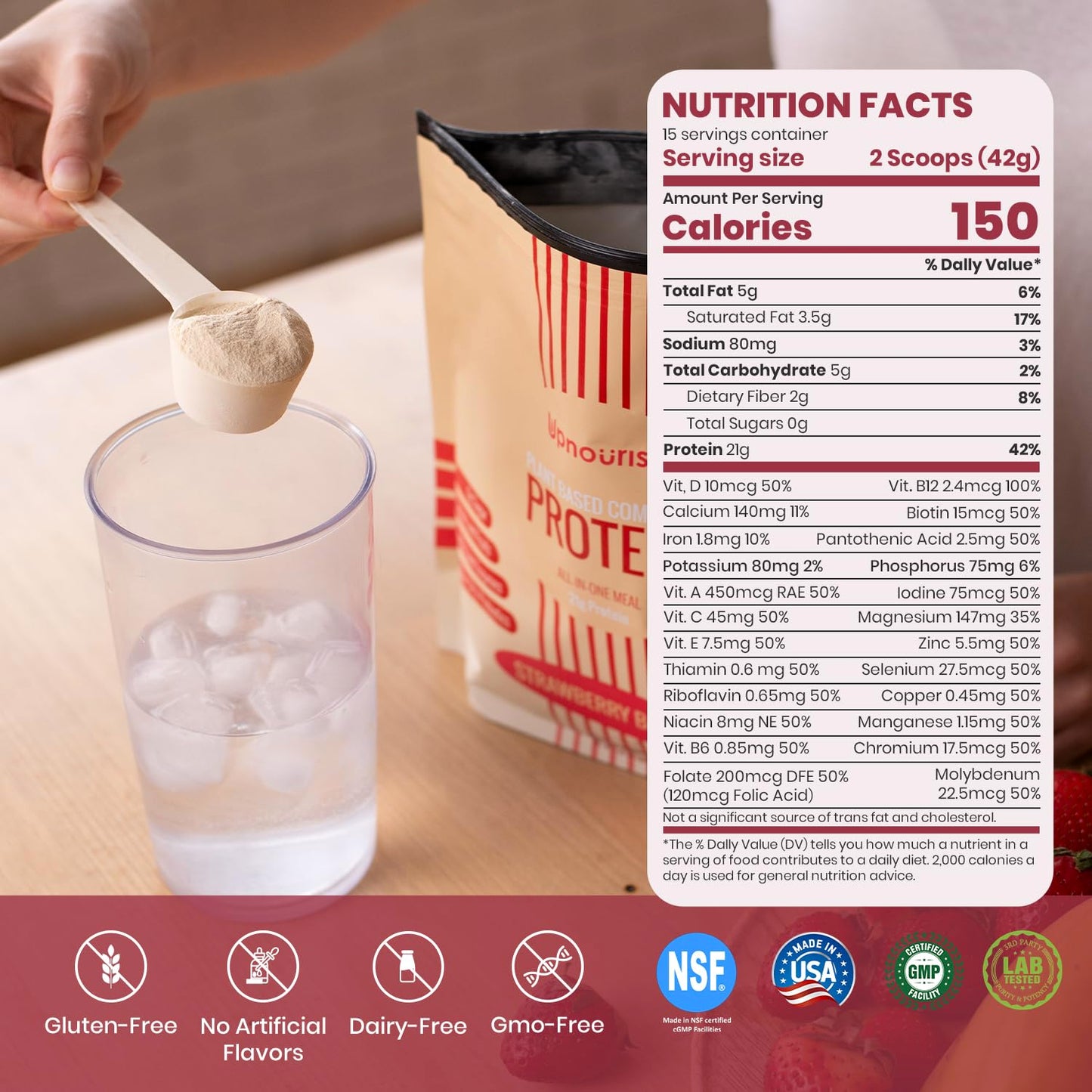 Strawberry Banana Vegan Protein Powder with Superfoods, Probiotics, and Plant-Based Protein - Dairy-Free and Keto-Friendly Meal Replacement Shake (15 Servings)