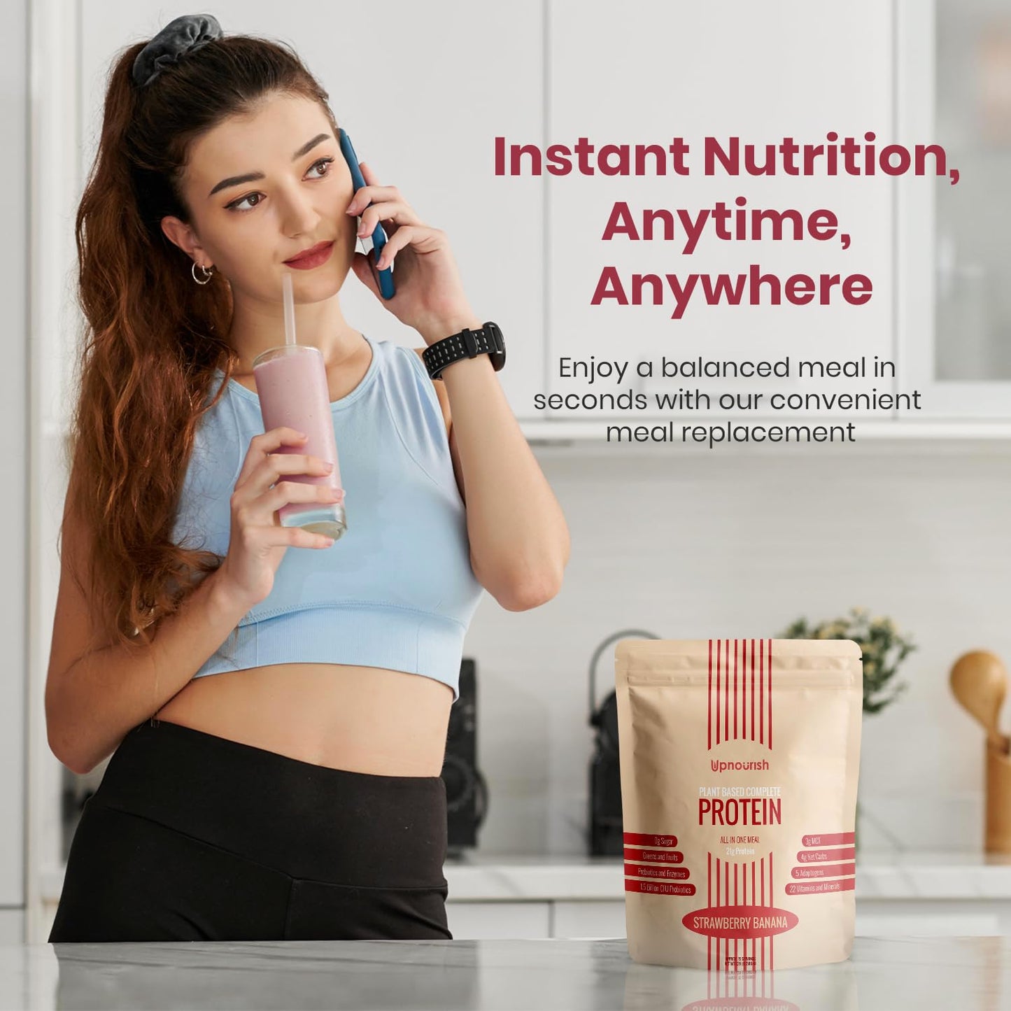 Strawberry Banana Vegan Protein Powder with Superfoods, Probiotics, and Plant-Based Protein - Dairy-Free and Keto-Friendly Meal Replacement Shake (15 Servings)