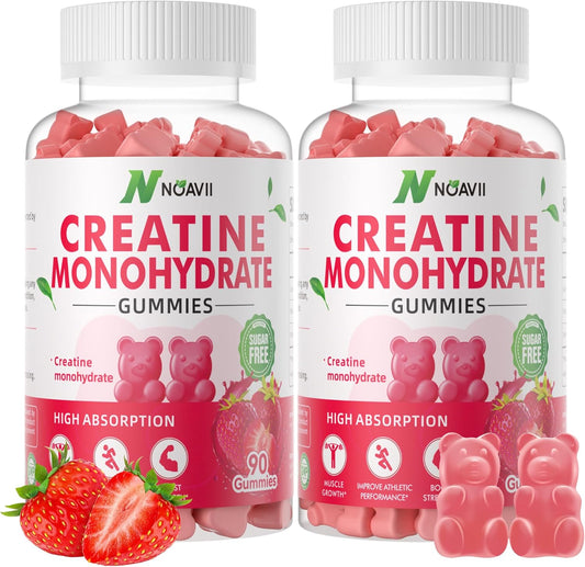 Strawberry Creatine Gummies 5000mg for Muscle Strength and Energy Boost - 180 Chewables for Men & Women