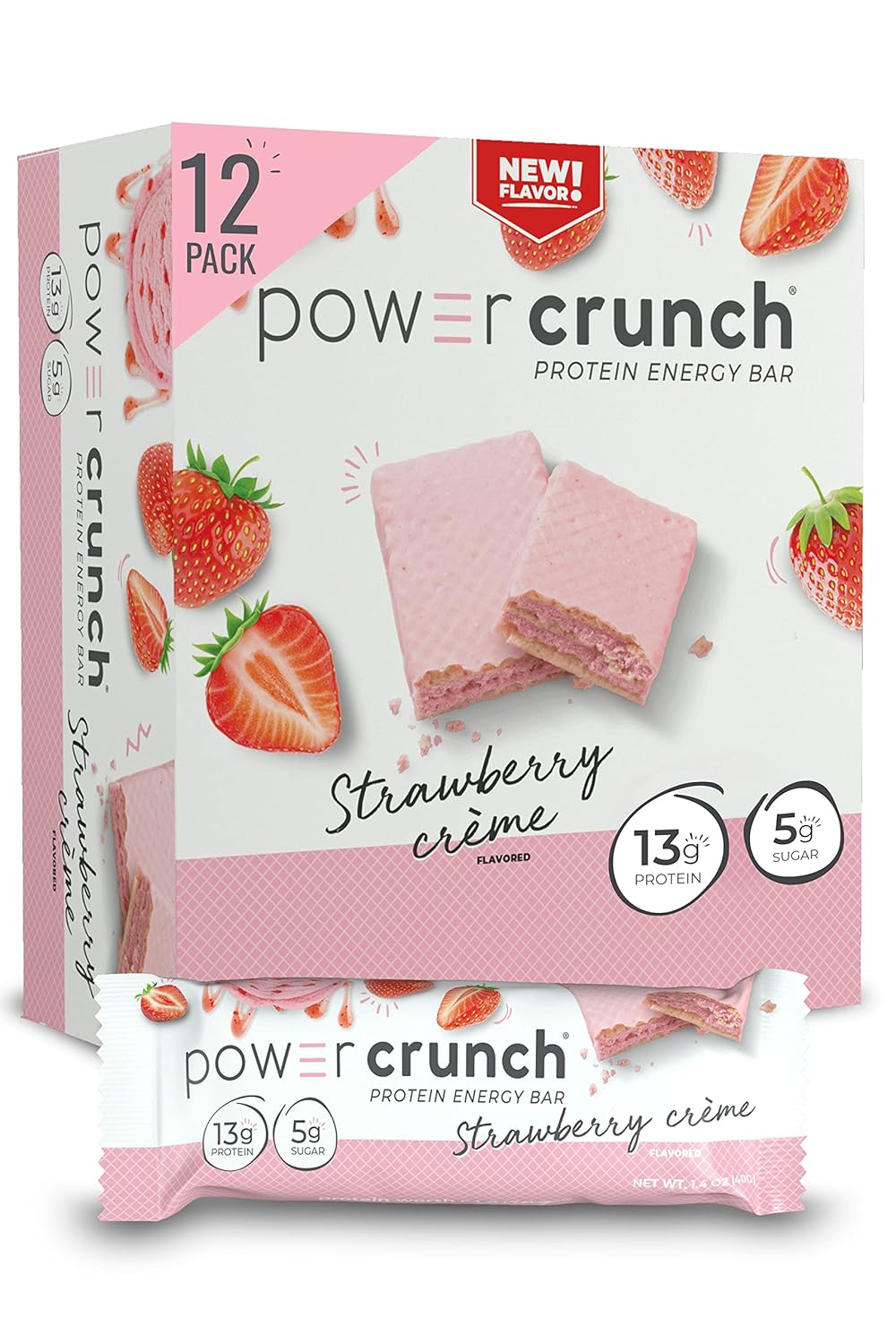 Strawberry Crème Power Crunch Protein Wafer Bars - High Protein Snacks, 12 Count