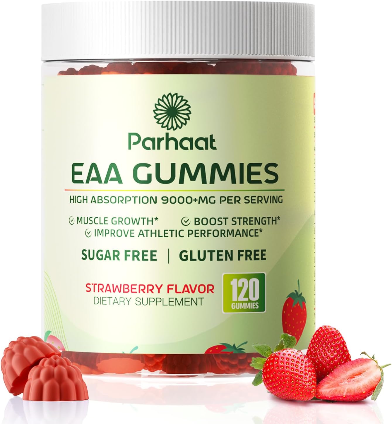 Strawberry EAA Gummies - 9000 mg Essential Amino Acids - Non-GMO, Gluten Free, Vegetarian Friendly