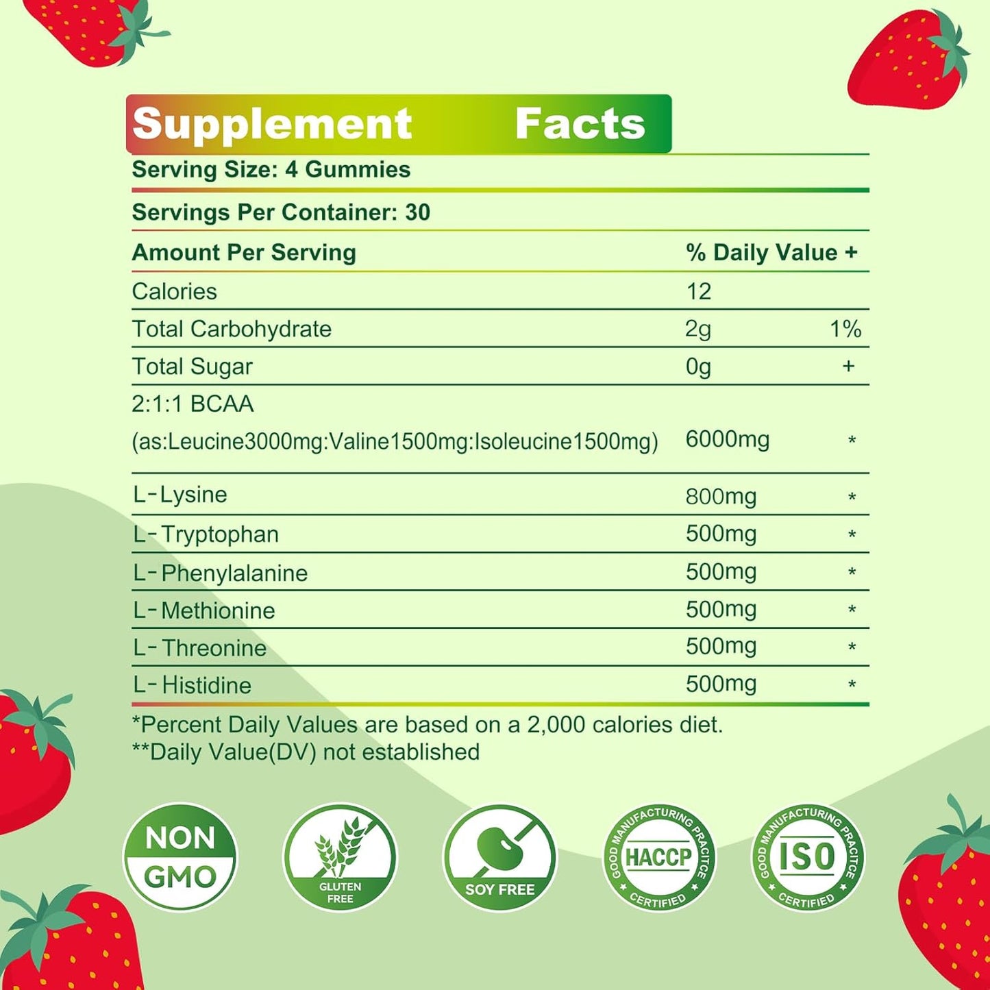 Strawberry EAA Gummies - 9000 mg Essential Amino Acids - Non-GMO, Gluten Free, Vegetarian Friendly