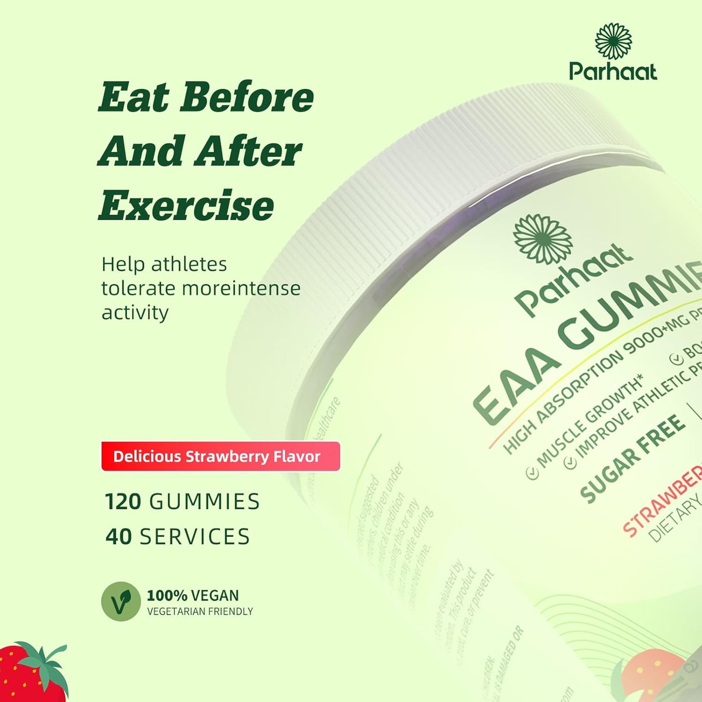 Strawberry EAA Gummies - 9000 mg Essential Amino Acids - Non-GMO, Gluten Free, Vegetarian Friendly