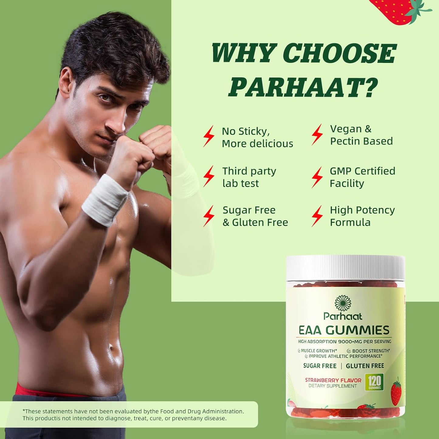 Strawberry EAA Gummies - 9000 mg Essential Amino Acids - Non-GMO, Gluten Free, Vegetarian Friendly