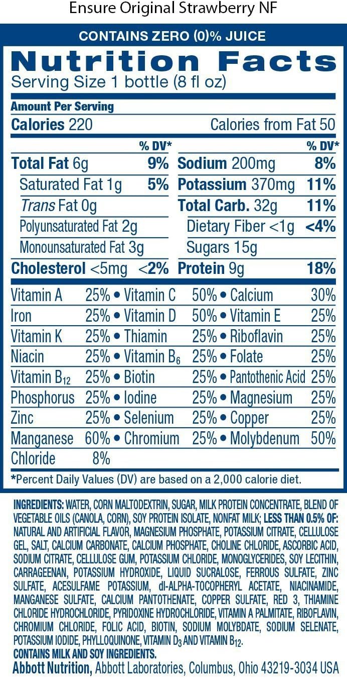 Strawberry Ensure Original Nutrition Shake, 8 Ounces, Pack of 6