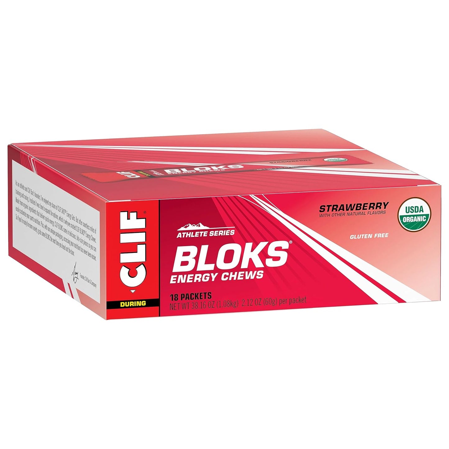 Strawberry Flavored CLIF BLOKS Energy Chews - Non-GMO, Plant Based Fuel for Cycling and Running - Quick Carbs and Electrolytes - 2.12 oz (18 Count)