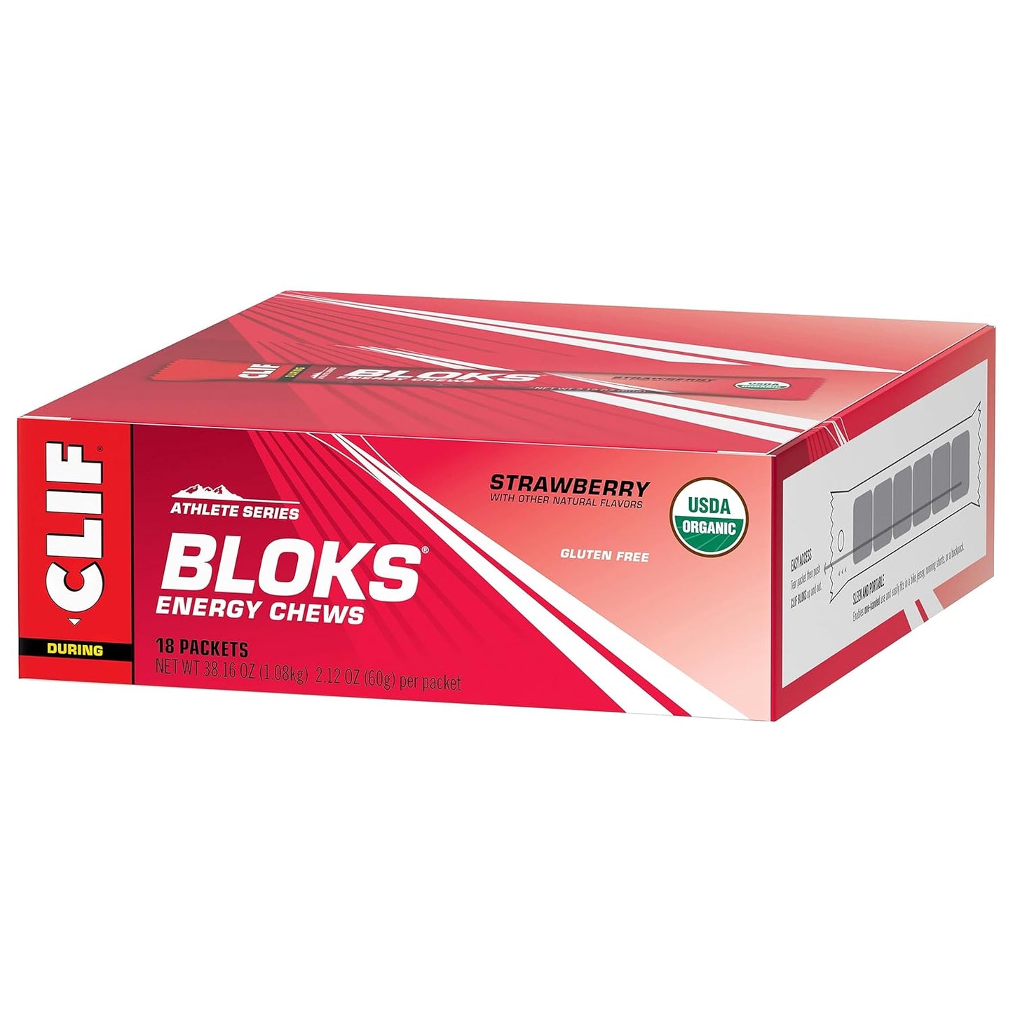 Strawberry Flavored CLIF BLOKS Energy Chews - Non-GMO, Plant Based Fuel for Cycling and Running - Quick Carbs and Electrolytes - 2.12 oz (18 Count)