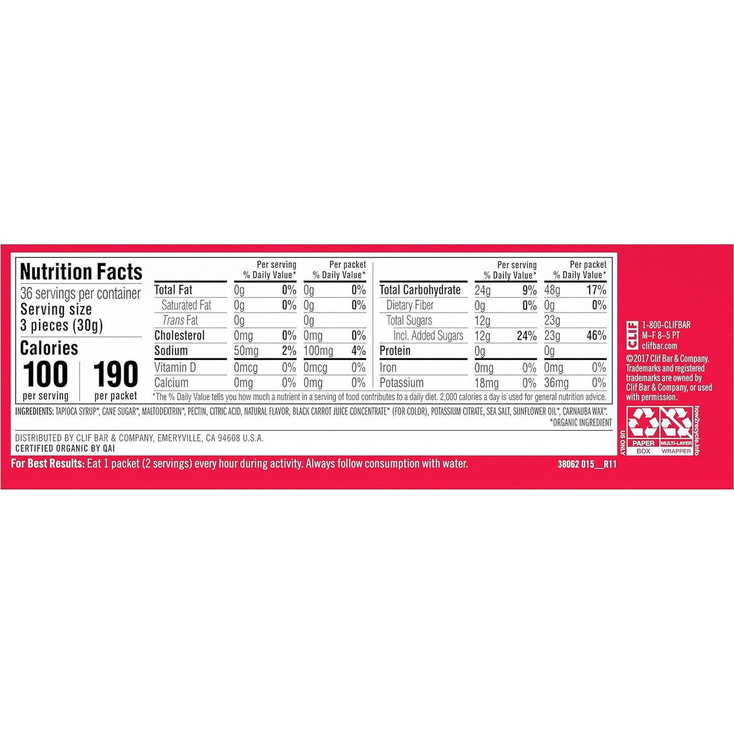 Strawberry Flavored CLIF BLOKS Energy Chews - Non-GMO, Plant Based Fuel for Cycling and Running - Quick Carbs and Electrolytes - 2.12 oz (18 Count)