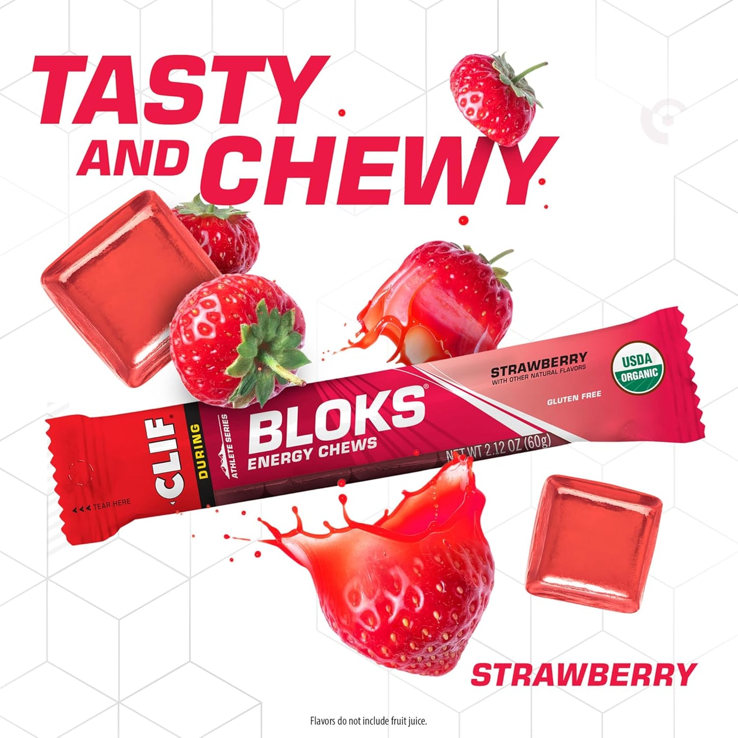 Strawberry Flavored CLIF BLOKS Energy Chews - Non-GMO, Plant Based Fuel for Cycling and Running - Quick Carbs and Electrolytes - 2.12 oz (18 Count)