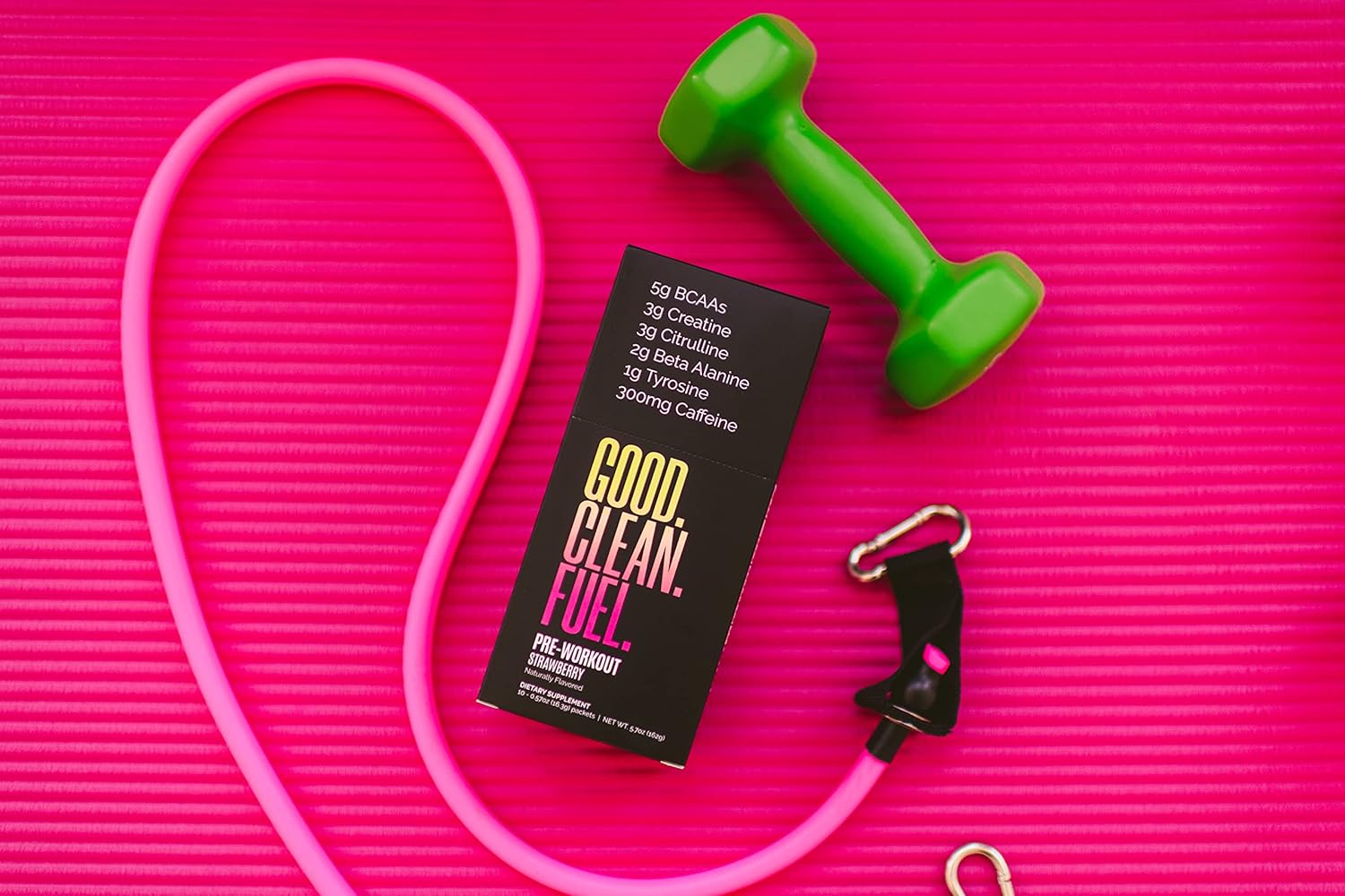 Strawberry Flavored Pre-Workout Fuel with Caffeine, BCAAs, Beta Alanine, Creatine, Tyrosine, Citrulline - 10 Stick Packs - No Sugar