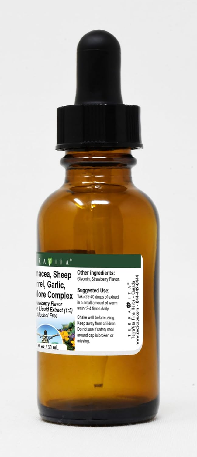 Strawberry Flavored Terravita Complex Glycerite Liquid Extract - Echinacea, Sheep Sorrel, Garlic - 1 oz