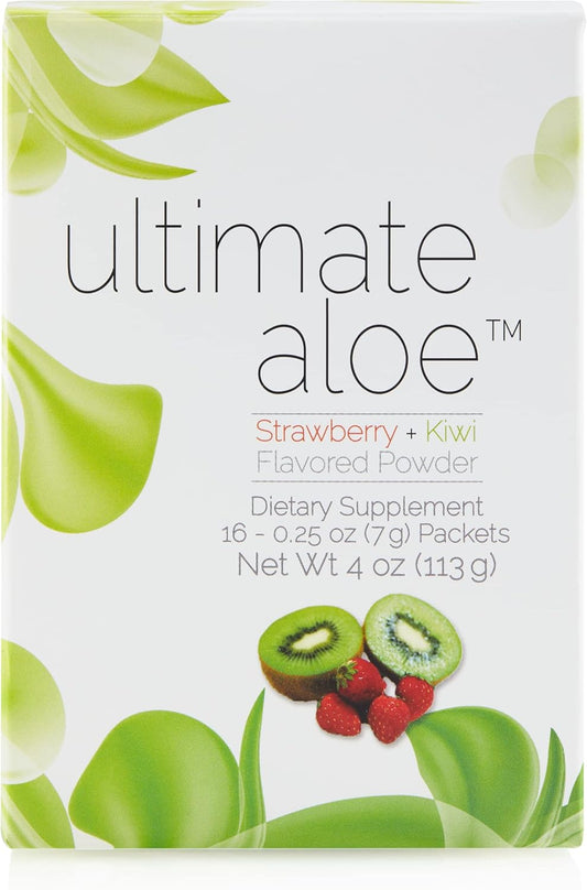 Strawberry Kiwi Aloe Powder - Supports Digestive Health, Immune System, Healing - 16 Packets, Gluten-Free, Vegan, Non-GMO