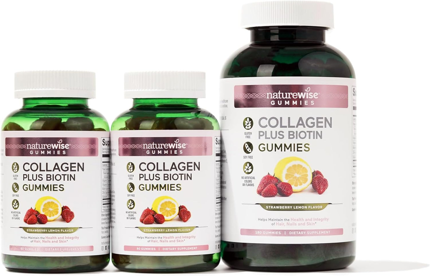 Strawberry Lemon Collagen Gummies for Women - Type 1 & 3 Peptides with Biotin, Vitamin C, E, & Zinc - Hair, Skin, Nails, and Joint Support - 90 Count