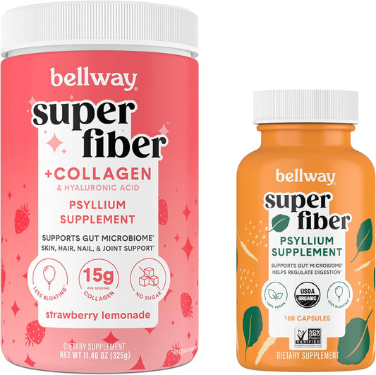 Strawberry Lemonade Bellway Super Fiber + Collagen Capsules for Digestive Health and Skin Support