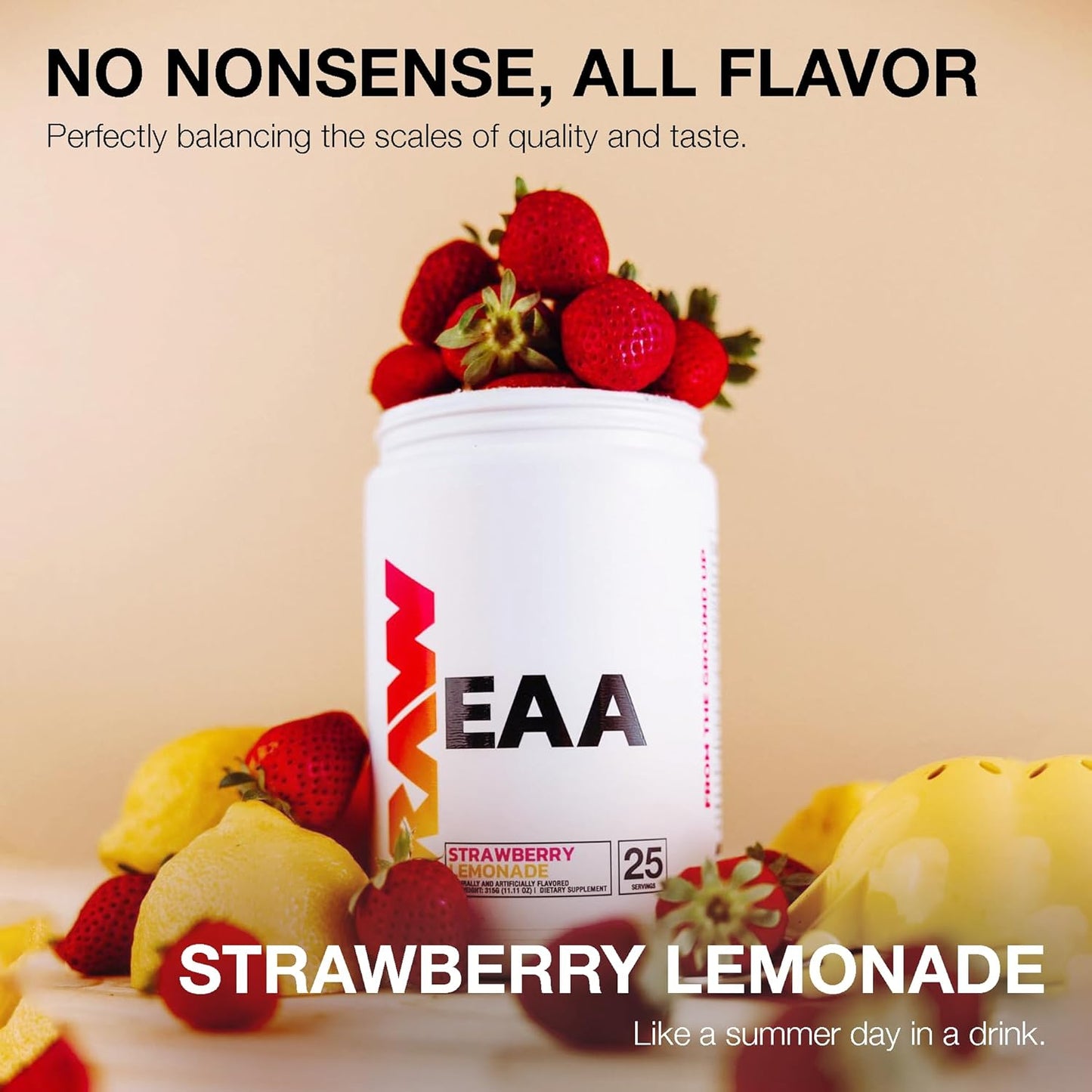 Strawberry Lemonade EAA Amino Acids Powder - Pre Workout Energy Supplement for Strength, Endurance, Recovery & Lean Muscle Growth - BCAA Supplement, 25 Servings