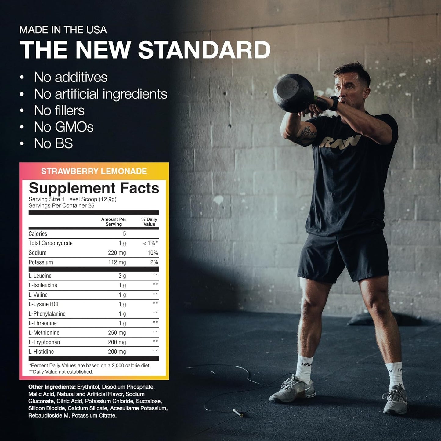 Strawberry Lemonade EAA Amino Acids Powder - Pre Workout Energy Supplement for Strength, Endurance, Recovery & Lean Muscle Growth - BCAA Supplement, 25 Servings