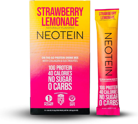 Strawberry Lemonade Electrolyte Powder Packets with 10g Protein & Collagen - Keto & Paleo Friendly - 15 Pack, 40 Calories
