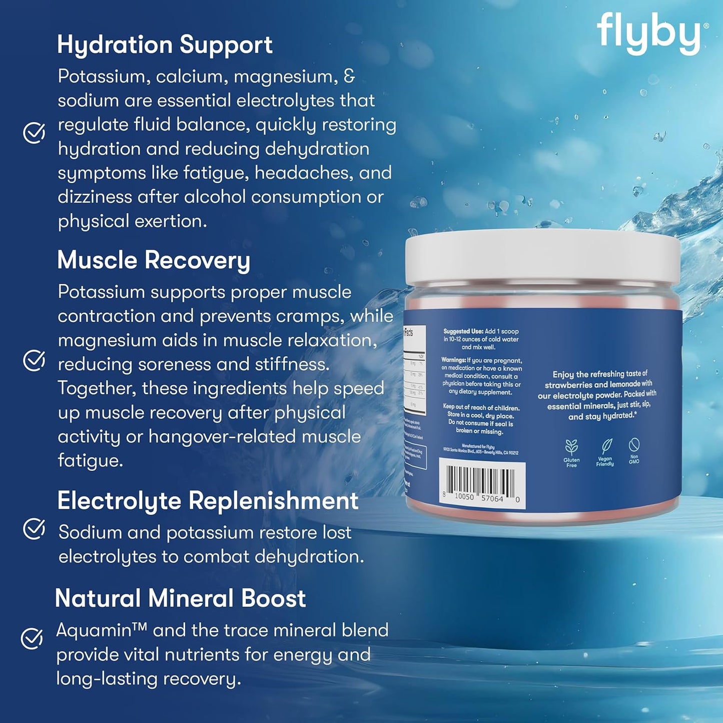 Strawberry Lemonade Electrolyte Powder with Potassium, Calcium, Magnesium, Sea Salt, Trace Minerals - Electrolyte Recovery, Non-GMO, Gluten-Free